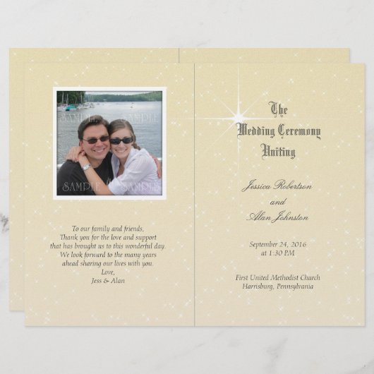 Vorlage des Champagne Sparkle Foto Wedding Program (Vorne/Hinten)