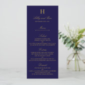 Vorlage des Chic Navy Blue & Gold Wedding Menüs (Stehend Vorderseite)