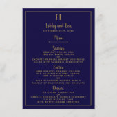 Vorlage des Chic Navy Blue & Gold Wedding Menüs (Vorderseite)