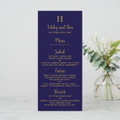 Vorlage des Chic Navy Blue & Gold Wedding Menüs (Stehend Vorderseite)