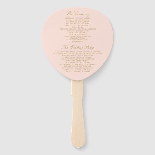 Vorlage des eleganten Blush Pink & Gold-Hochzeitsp Fächer (Rückseite)