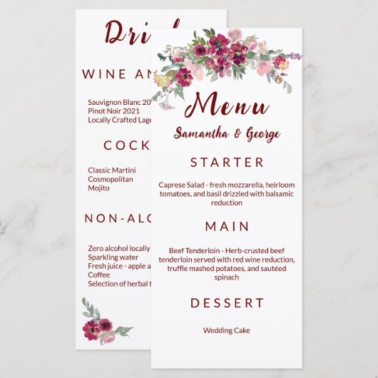 Vorlage des eleganten böhmischen Blumenmenüs (Vorne/Hinten)