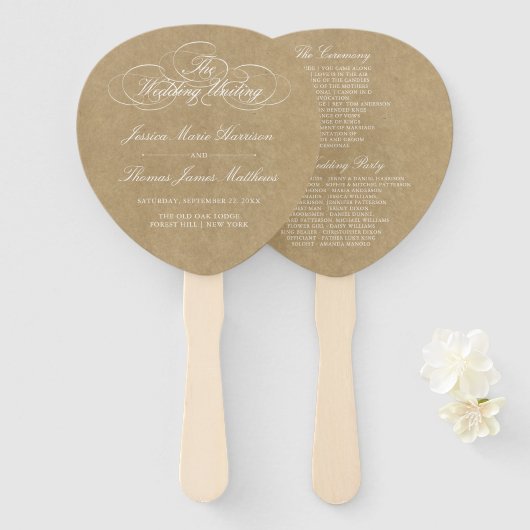 Vorlage des eleganten Country Kraft-Hochzeitsprogr Fächer (Vorne und Hinten)