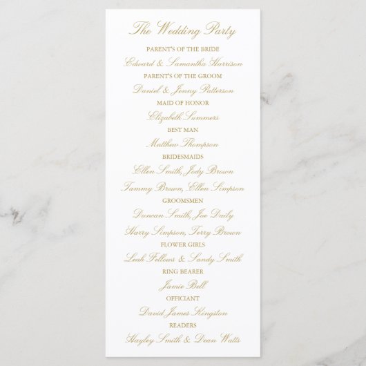 Vorlage des eleganten Gold & White Wedding Program (Rückseite)