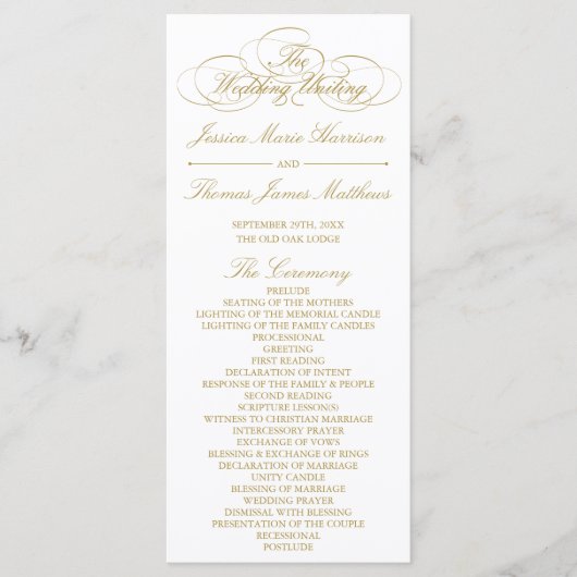 Vorlage des eleganten Gold & White Wedding Program (Vorderseite)