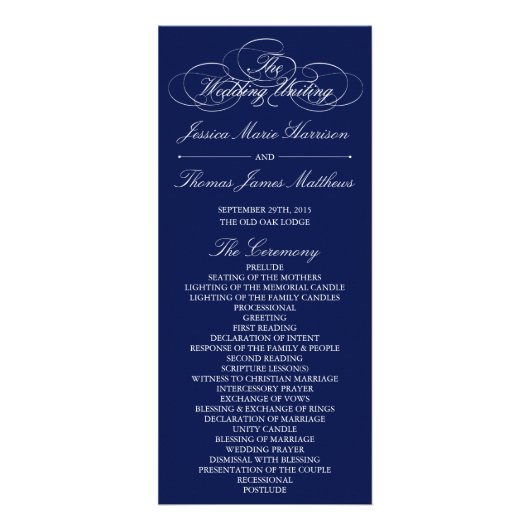 Vorlage des eleganten Navy Blue & White Wedding Pr Werbekarte (Vorne)