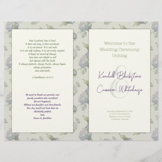 Vorlage des floralen geklappten Hochzeitsprogramms (Vorderseite)