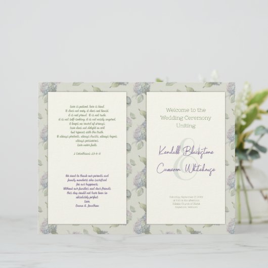 Vorlage des floralen geklappten Hochzeitsprogramms (Stehend Vorderseite)