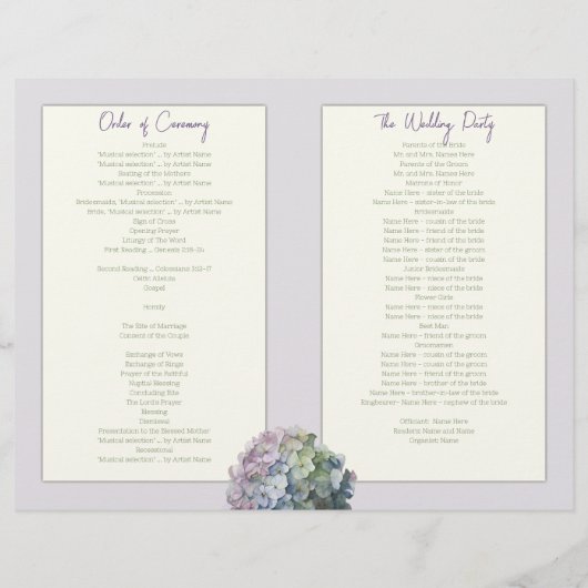 Vorlage des floralen geklappten Hochzeitsprogramms (Rückseite)