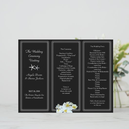 Vorlage des Hochzeitsprogramms für Schwarz und Wei (Stehend Vorderseite)