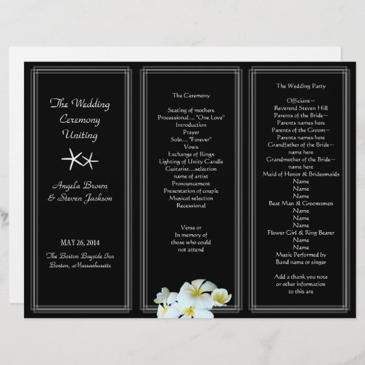 Vorlage des Hochzeitsprogramms für Schwarz und Wei (Vorne/Hinten)