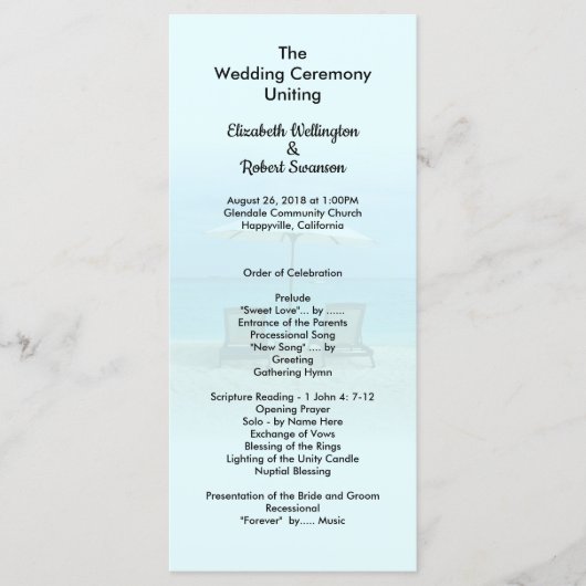 Vorlage des Hochzeitsprogramms für zwei Strandstüh (Vorderseite)