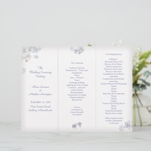 Vorlage des Lavender Art Tri-Fold-Hochzeitsprogram (Stehend Vorderseite)