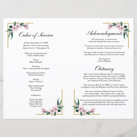 Vorlage des Lilac Lavender Floral Funerary Program (Rückseite)