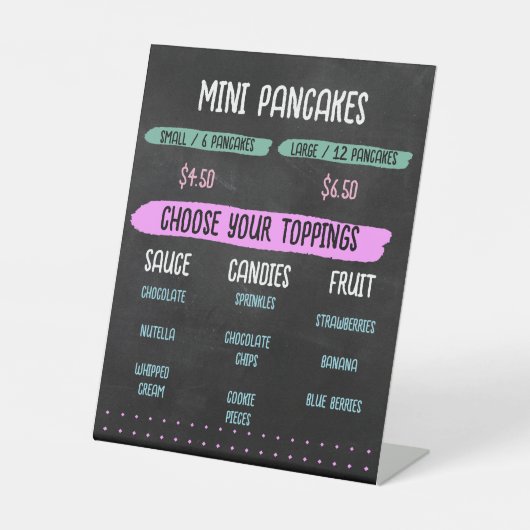 Vorlage des Menüs "Mini Pancakes Cart" Sockelschild (Vorderseite)