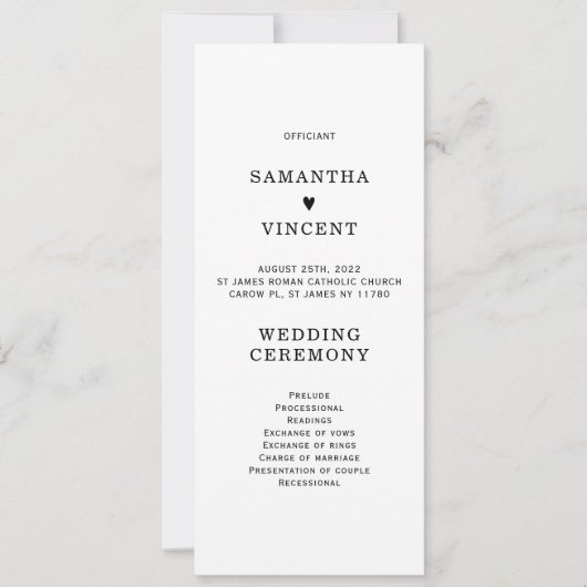 Vorlage des modernen Hochzeitsprogramms (Vorderseite)