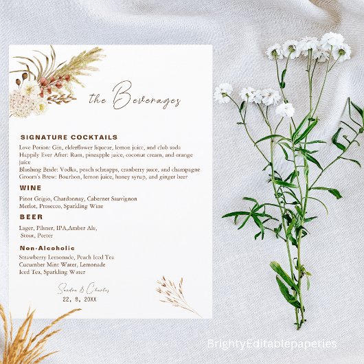 Vorlage des Pampas Drink Menüs