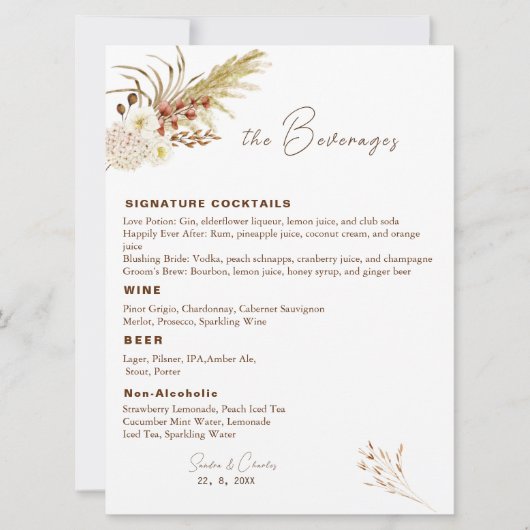 Vorlage des Pampas Drink Menüs (Vorderseite)