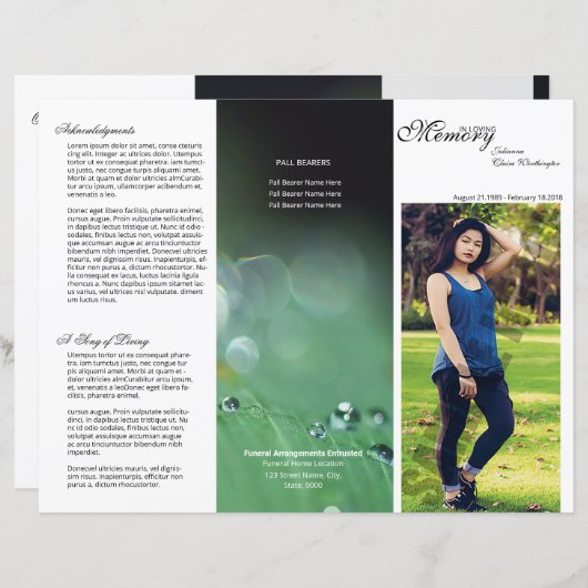 Vorlage des Programms für die dreifache Beerdigung (Vorne/Hinten)