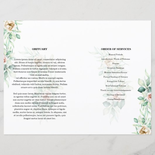Vorlage des Programms für grüne Blumenbeerdigung (Rückseite)