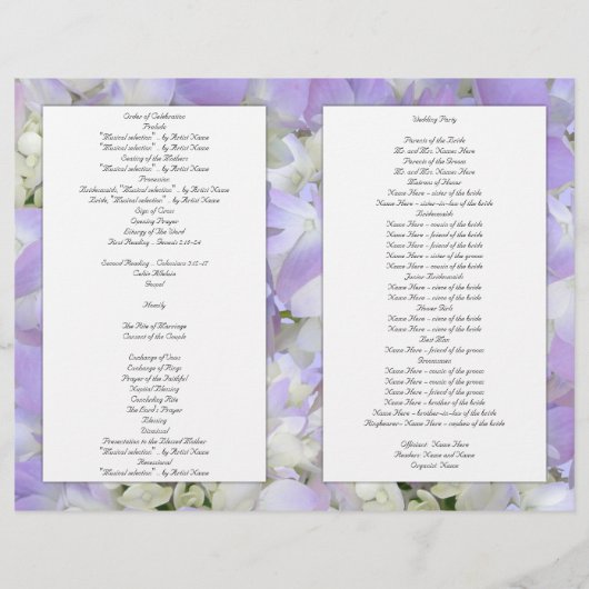 Vorlage des Programms für katholische Feier Purple (Rückseite)