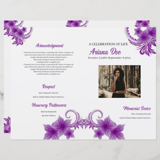 Vorlage des Programms für lila Beerdigung (Vorne/Hinten)