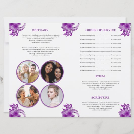 Vorlage des Programms für lila Beerdigung (Rückseite)