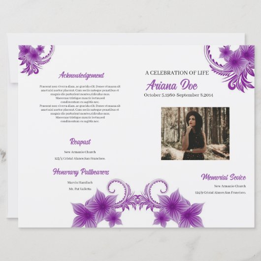 Vorlage des Programms für lila Beerdigung (Vorderseite)