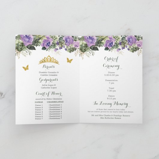 Vorlage des Programms "Sage Green Lila Quinceañera (Innenseite)