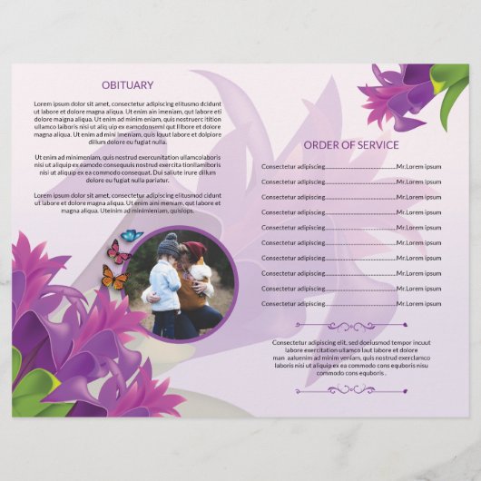 Vorlage des Programms zur Beerdigung lila Blume (Rückseite)