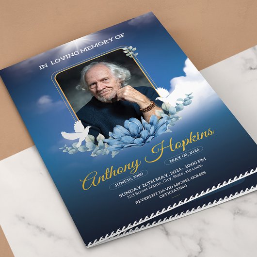 Vorlage des Programms zur Beerdigung von Blauem Hi