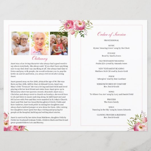 Vorlage des Programms zur Beerdigung von Blumenbee (Rückseite)