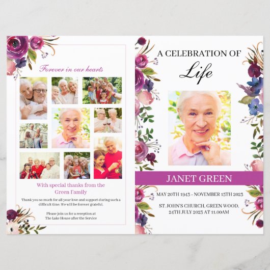 Vorlage des Programms zur Beerdigung von Blumendar (Vorderseite)