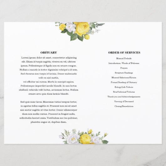 Vorlage des Programms zur Beerdigung von Gelbblume (Rückseite)