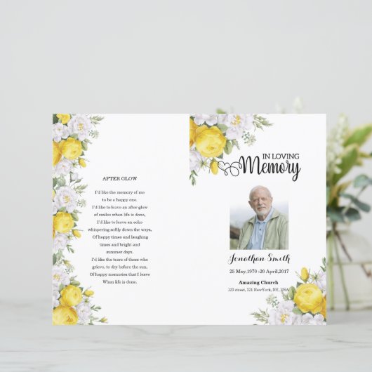 Vorlage des Programms zur Beerdigung von Gelbblume (Stehend Vorderseite)