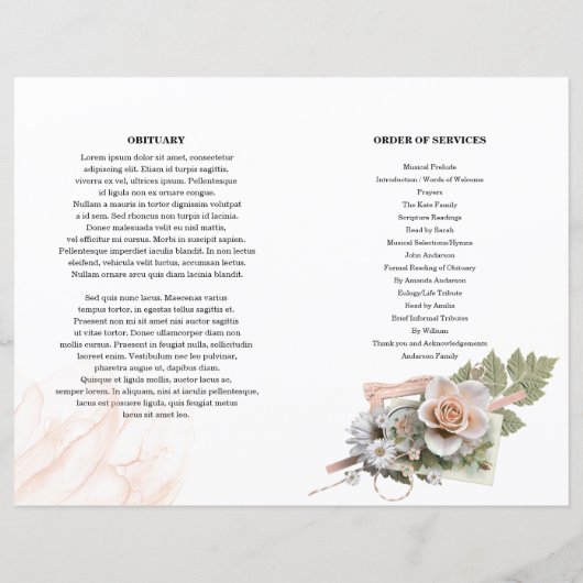 Vorlage des Programms zur Beerdigung von Rosa-Flor (Rückseite)