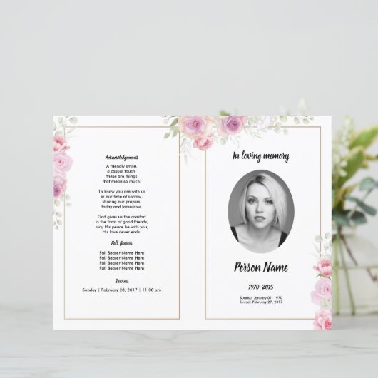 Vorlage des Programms zur Beerdigung von Rosa-Flor (Stehend Vorderseite)