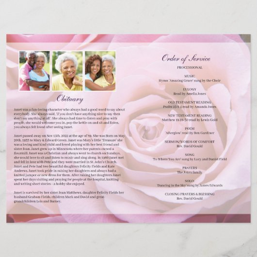 Vorlage des Programms zur Beerdigung von Rosen (Rückseite)