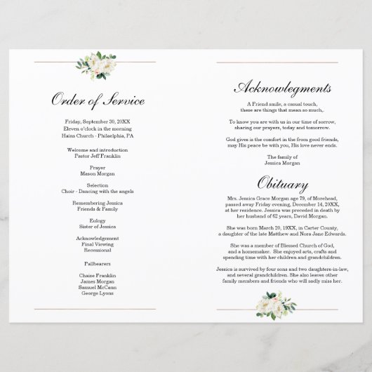 Vorlage des Programms zur Beerdigung von weißem Bl (Rückseite)