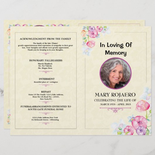 Vorlage des Programms zur Gedenkfeier (Vorne/Hinten)