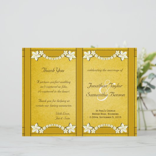 Vorlage des Rustic Gold Floral Wedding Programms (Stehend Vorderseite)