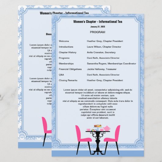 Vorlage des Tee-Party-Programms (Vorne/Hinten)