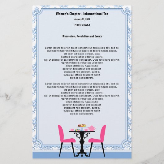 Vorlage des Tee-Party-Programms (Rückseite)