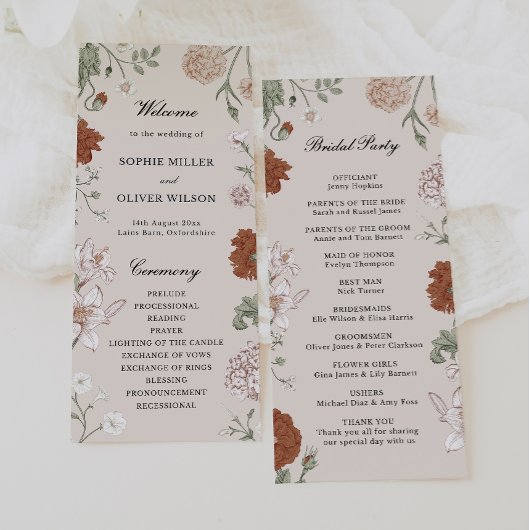 Vorlage des Terracotta Floral Wedding Programms
