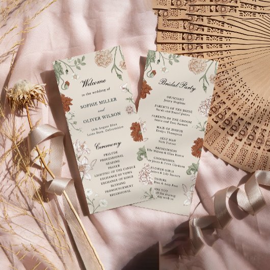Vorlage des Terracotta Floral Wedding Programms