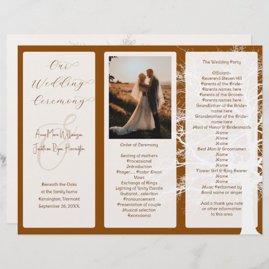 Vorlage des Tree Brown Tri-Fold-Hochzeitsprogramms (Vorne/Hinten)