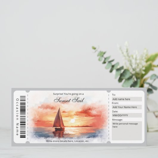 Vorlage des Watercolor Sunset Sailing Tickets (Stehend Vorderseite)