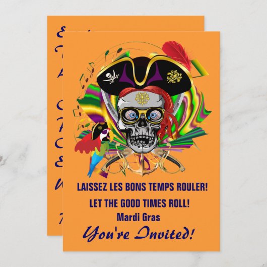 Vorlage Einladungen Mardi Gras (Vorne/Hinten)