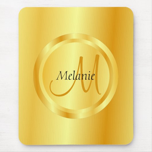 Vorlage Elegantes Gold Look Moderne Mit Monogramm Mousepad (Vorne)