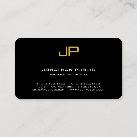 Vorlage Elegantes Schwarz-Gold Monogram modern Visitenkarte (Rückseite)